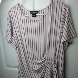 Liz Claiborne career pink black striped shirt sleeves blouse. Size L